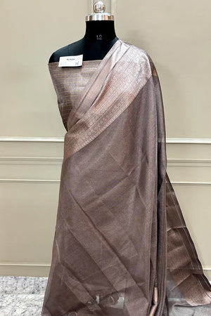 Brown Golden Zari Tissue Silk Banarasi Saree
