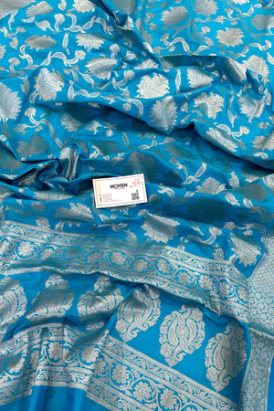 Firozi Golden Zari Katan Silk Banarasi Dupatta