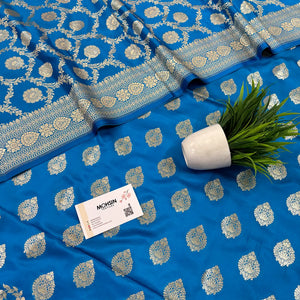 Firozi Golden Zari Katan Silk Banarasi Suit