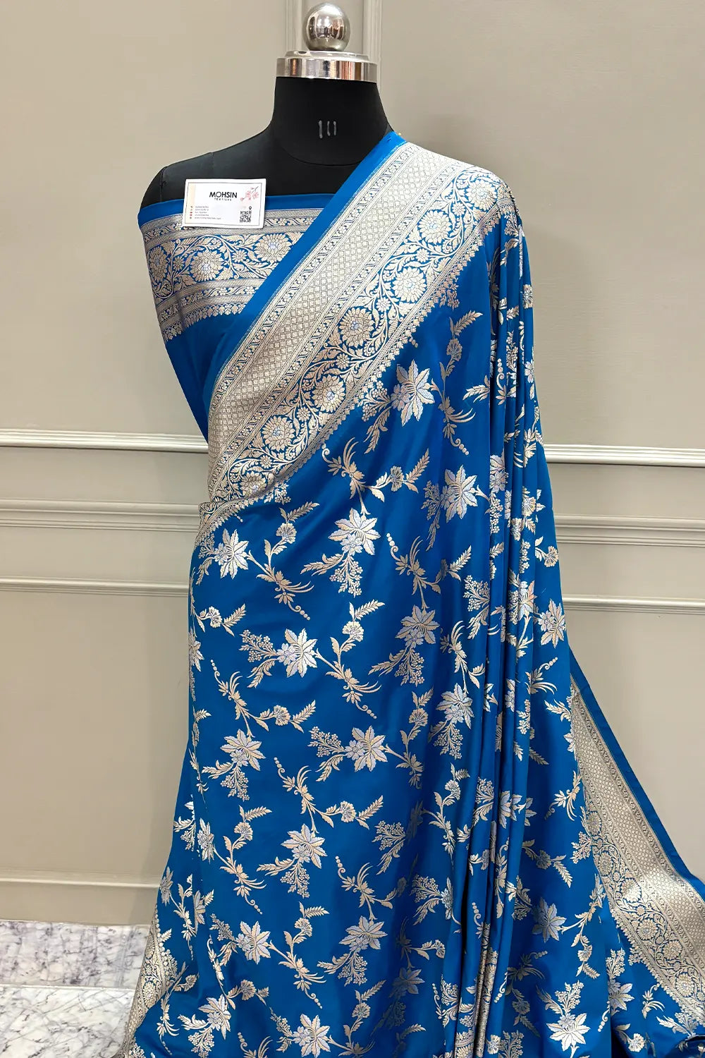 Firozi Jasmine Jaal Katan Silk Banarasi Saree