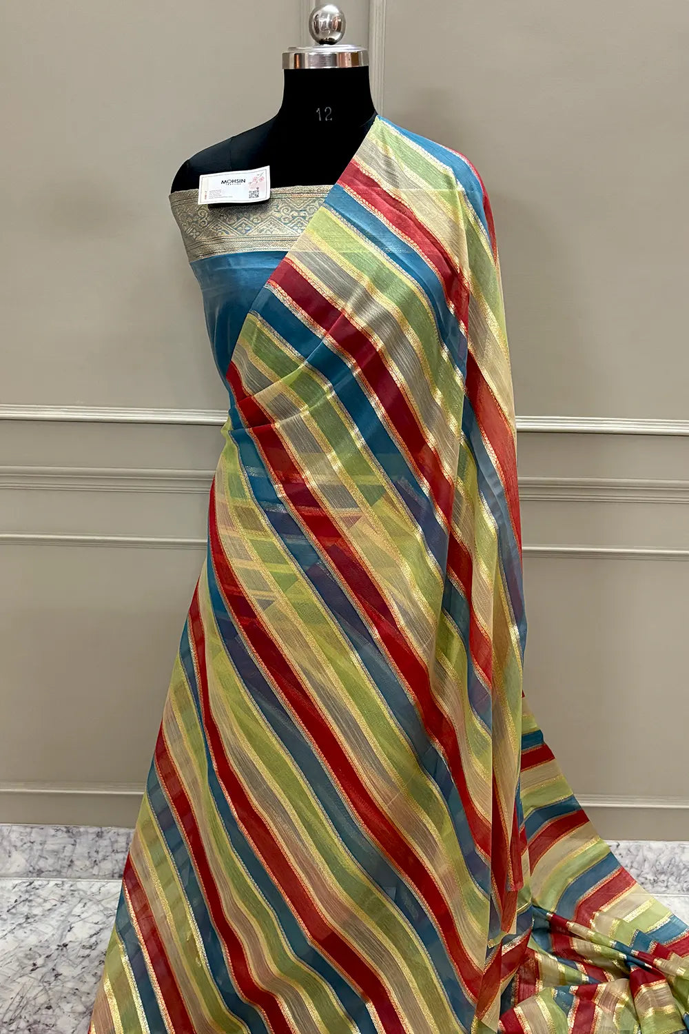 Firozi Resham Zari Cotton Silk Banarasi Saree