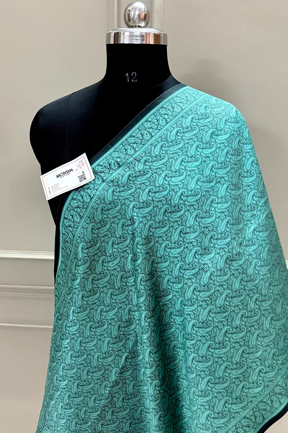 Firozi Resham Zari Silk Banarasi Stole