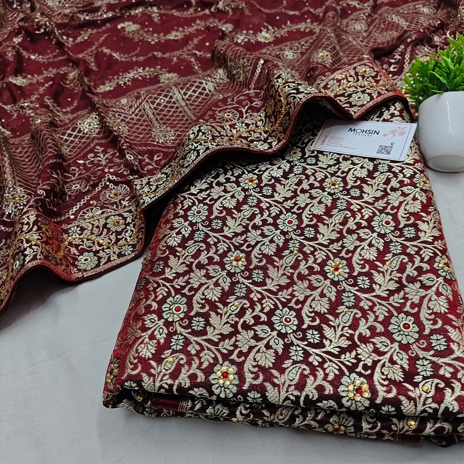 Maroon Stone Work Kimkhab Silk Banarasi Gharara