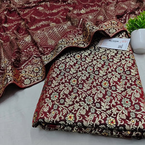 Maroon Stone Work Kimkhab Silk Banarasi Gharara