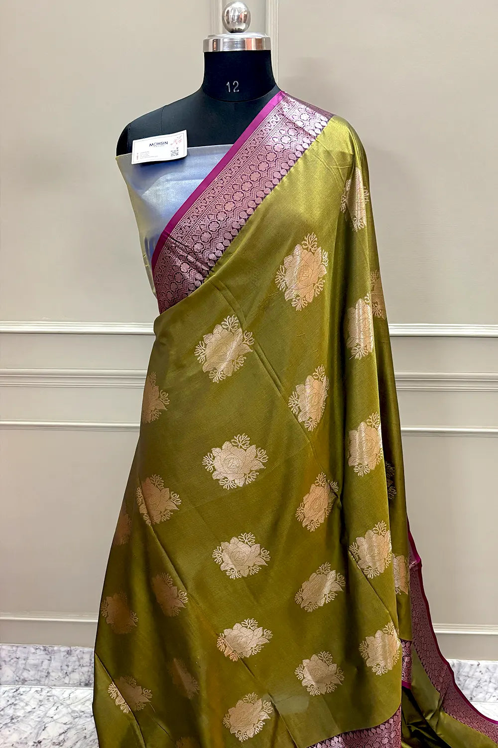 Mehendi and Blue Gulaboo Banarasi Silk Saree