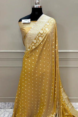 Mustard Mahinki Buti Katan Silk Banarasi Saree