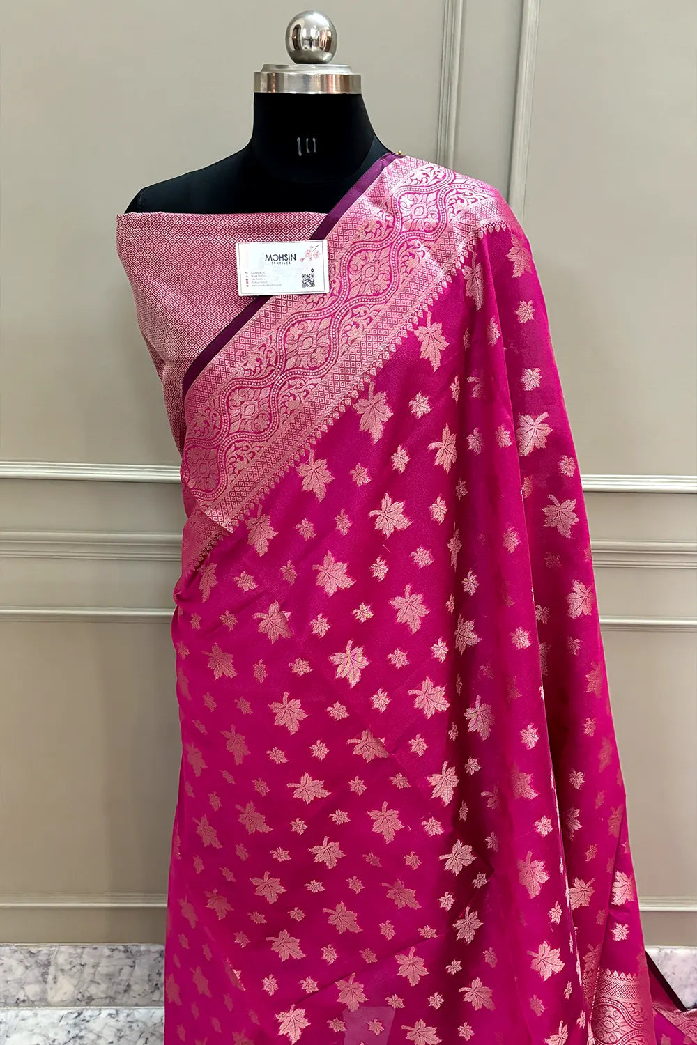 Pink Autumn Buti Chanderi Silk Banarasi Saree