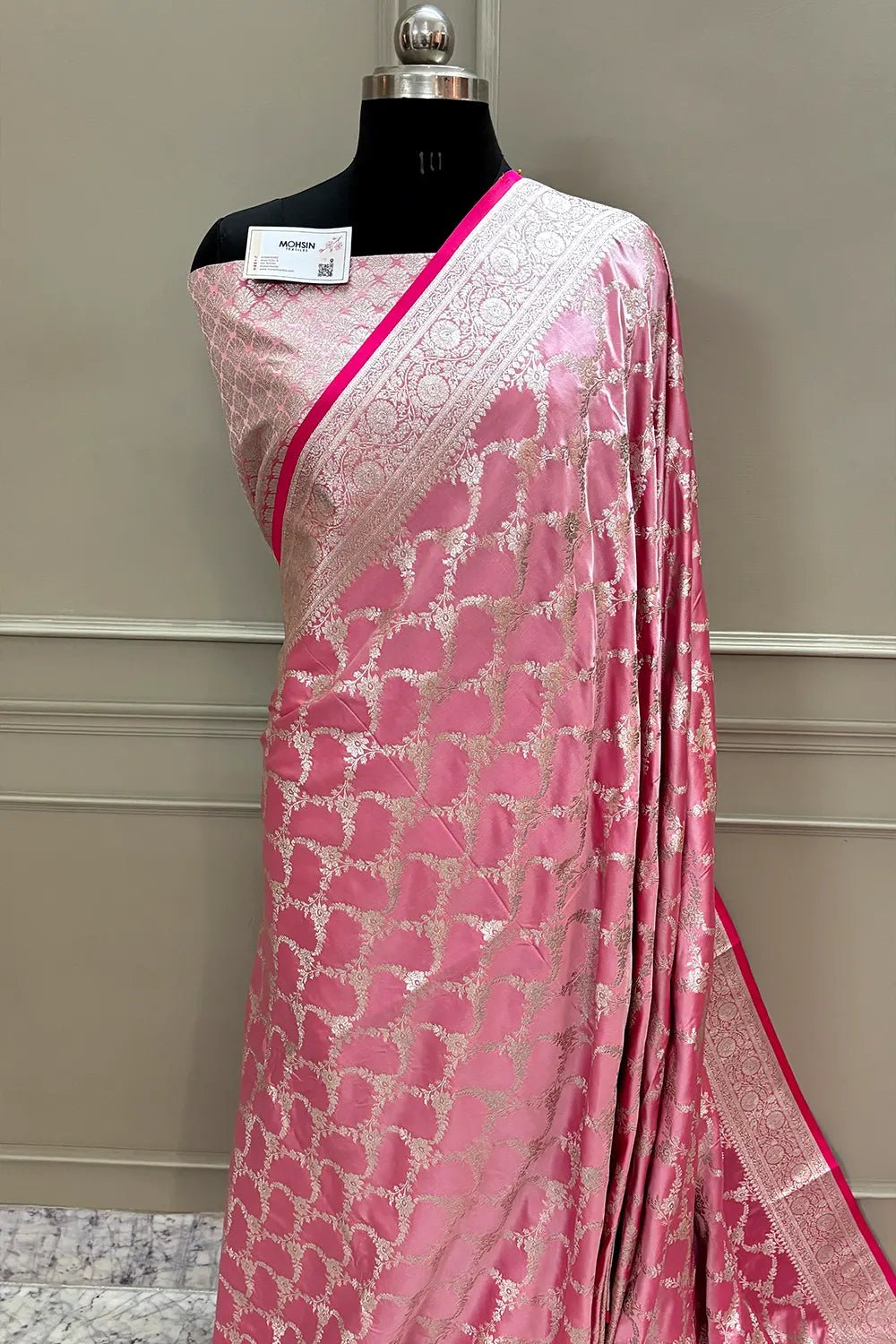 Pink Scorpion Jaal Katan Silk Banarasi Saree