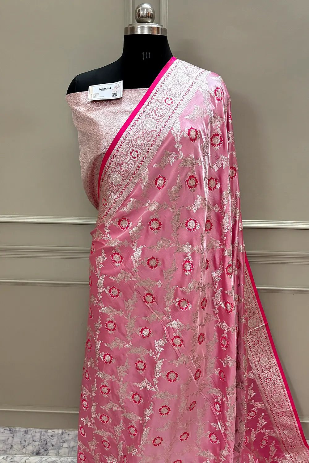 Pink Zahra Jaal Katan Silk Banarasi Saree