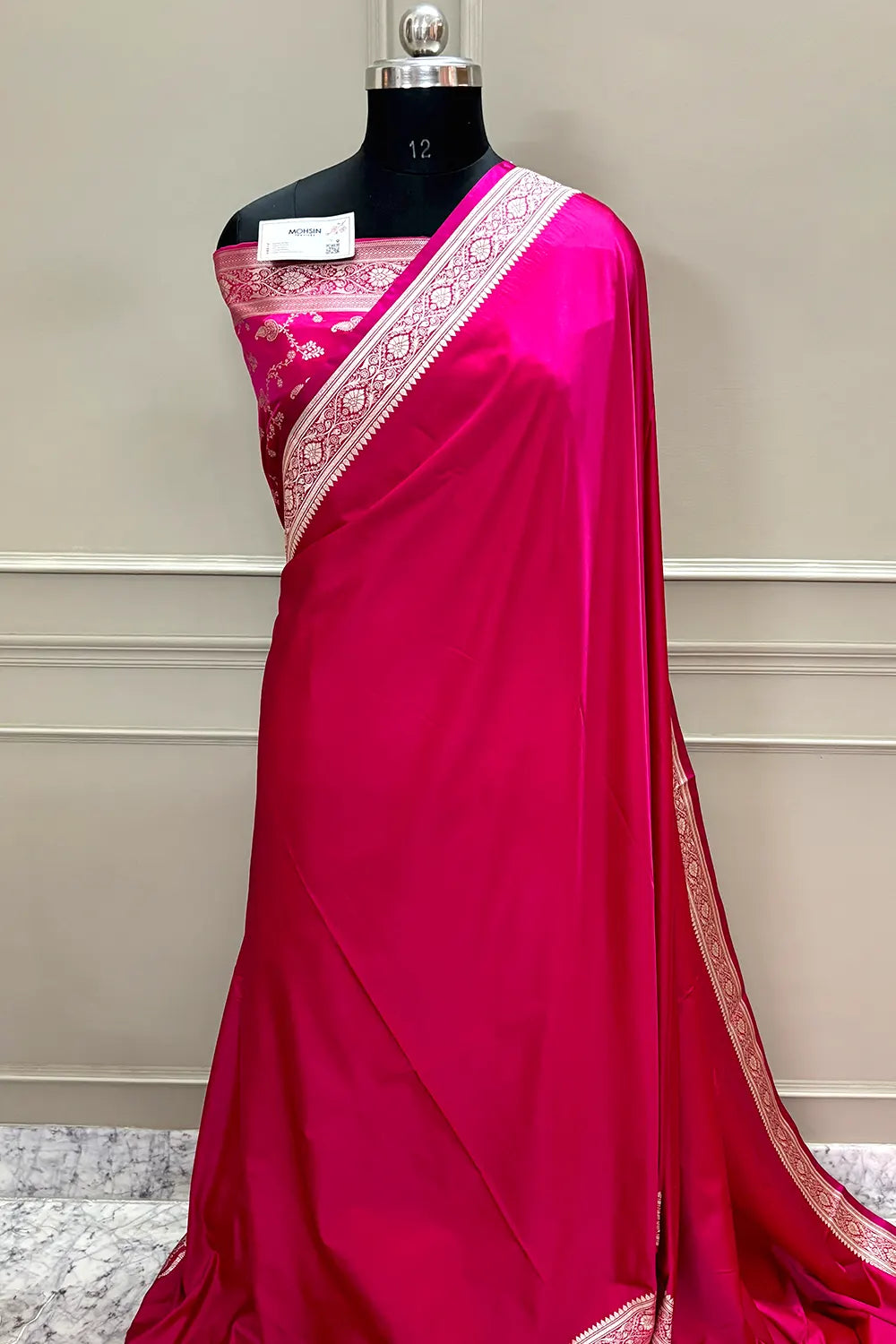 Pink Zari Border Katan Silk Banarasi Saree