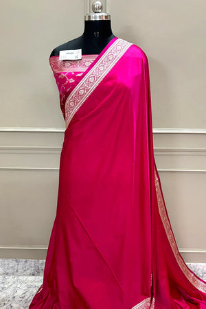 Pink Zari Border Katan Silk Banarasi Saree