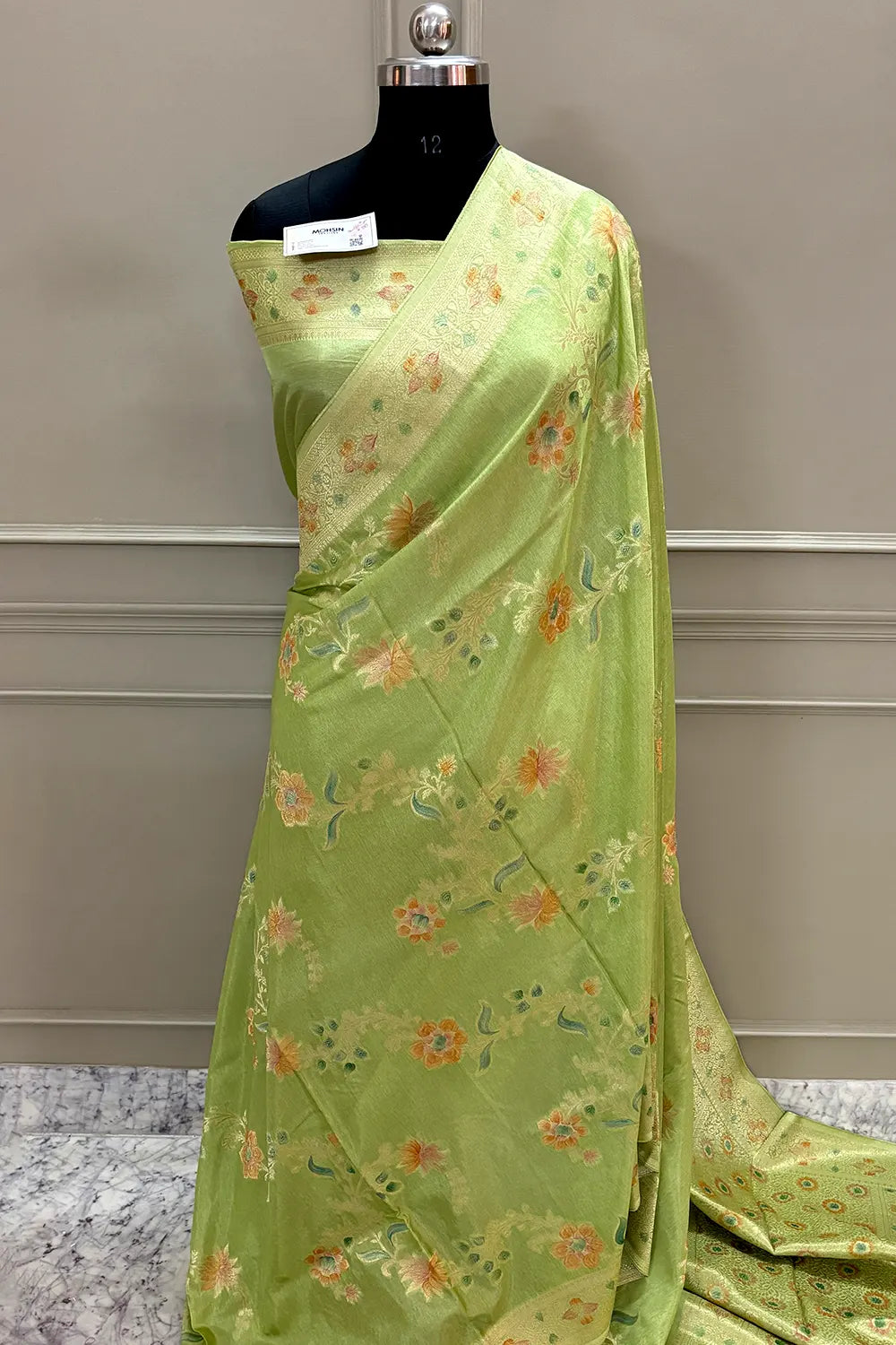 Pista Shakahari Jaal Georgette Silk Banarasi Saree