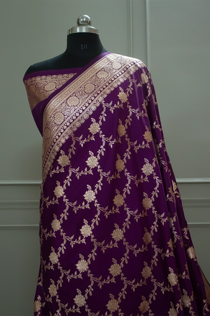 Purple Akbari Jaal Katan Silk Banarasi Saree