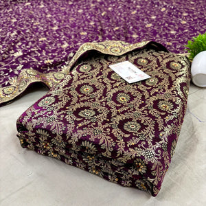 Purple Chiragha Jaal Stone Work Kimkhab Silk Banarasi Gharara