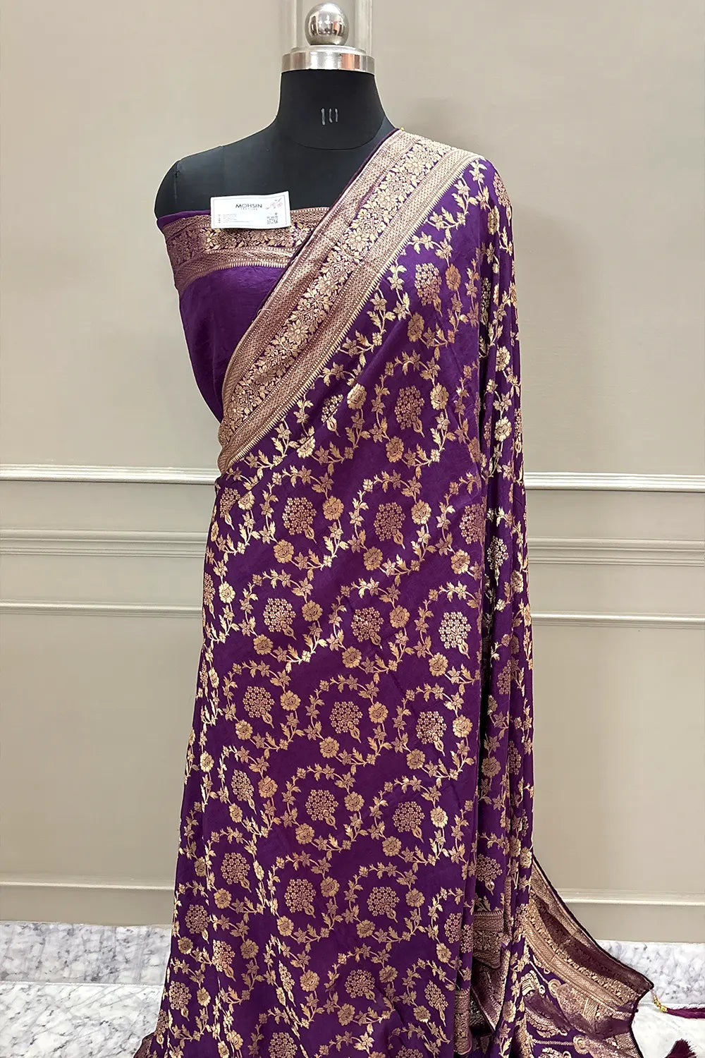 Purple Golden Zari Georgette Silk Banarasi Saree