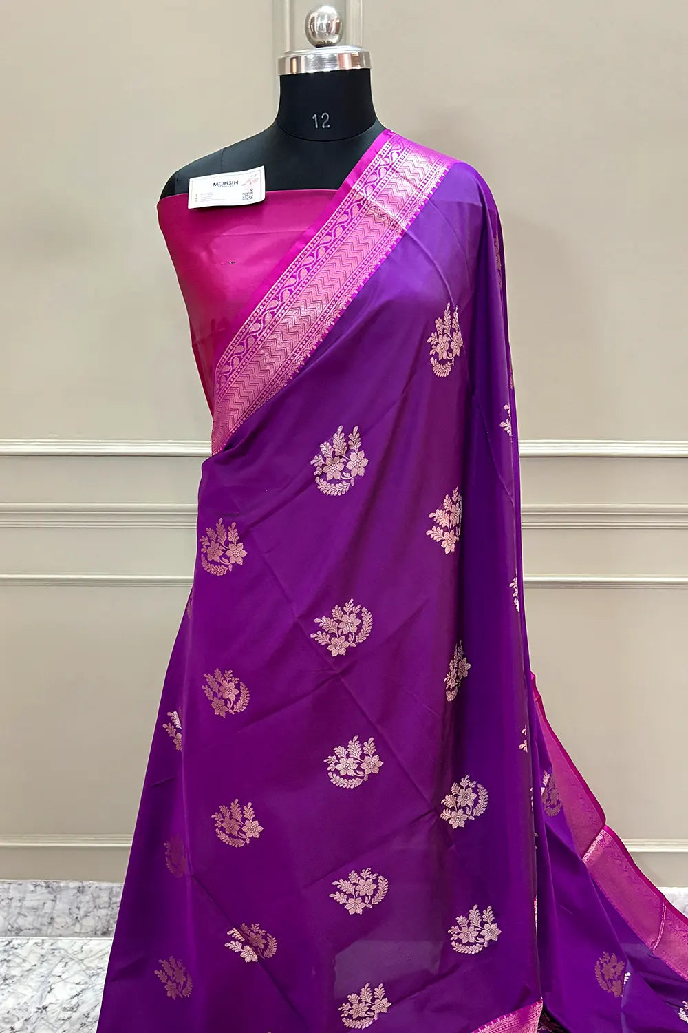 Purple and Pink Golden Zari Banarasi Silk Saree