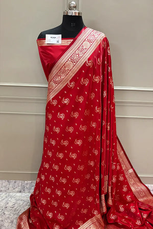 Red Galaxy Buti Katan Silk Banarasi Saree