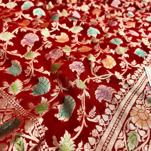 Red Hand Brush Handloom Georgette Silk Banarasi Suit