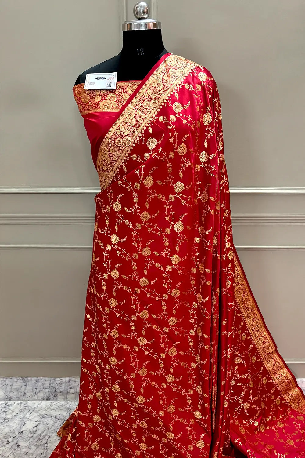 Red Jangla Katan Silk Banarasi Saree