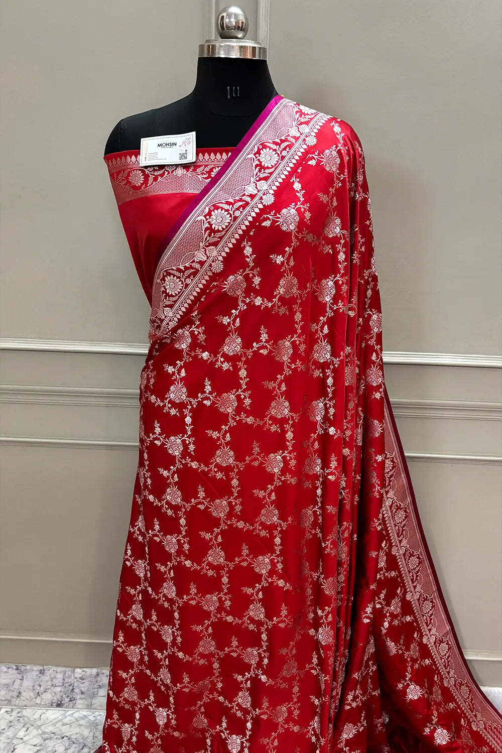 Red Jhanjaal Katan Silk Banarasi Saree
