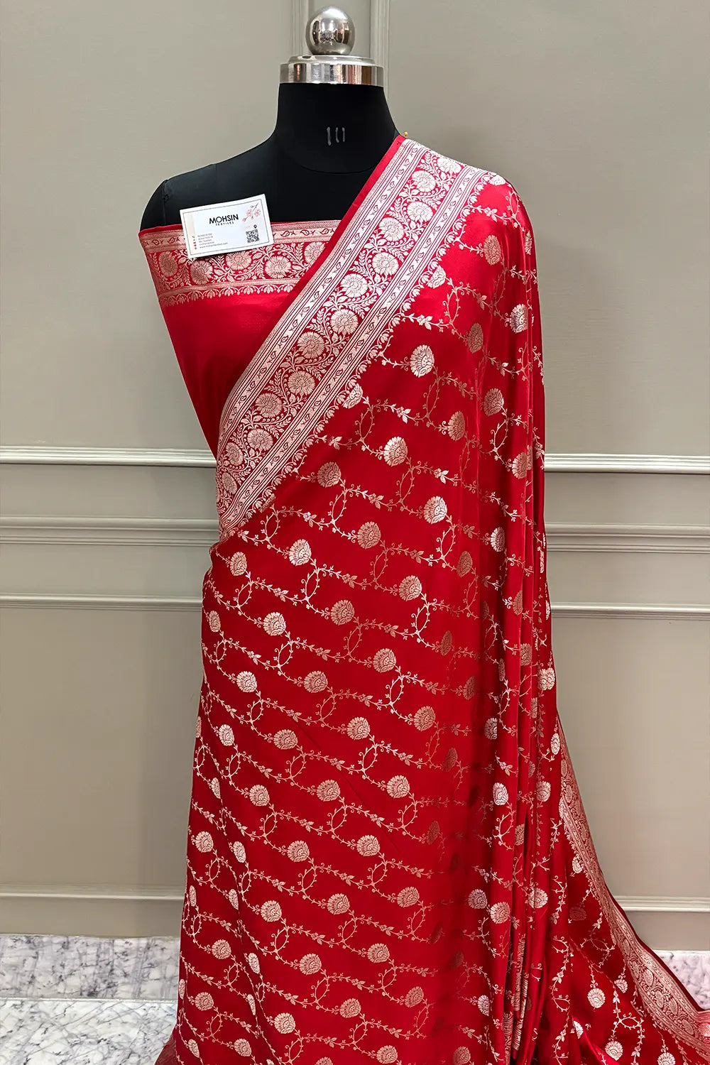Red Ropeway Jaal Katan Silk Banarasi Saree