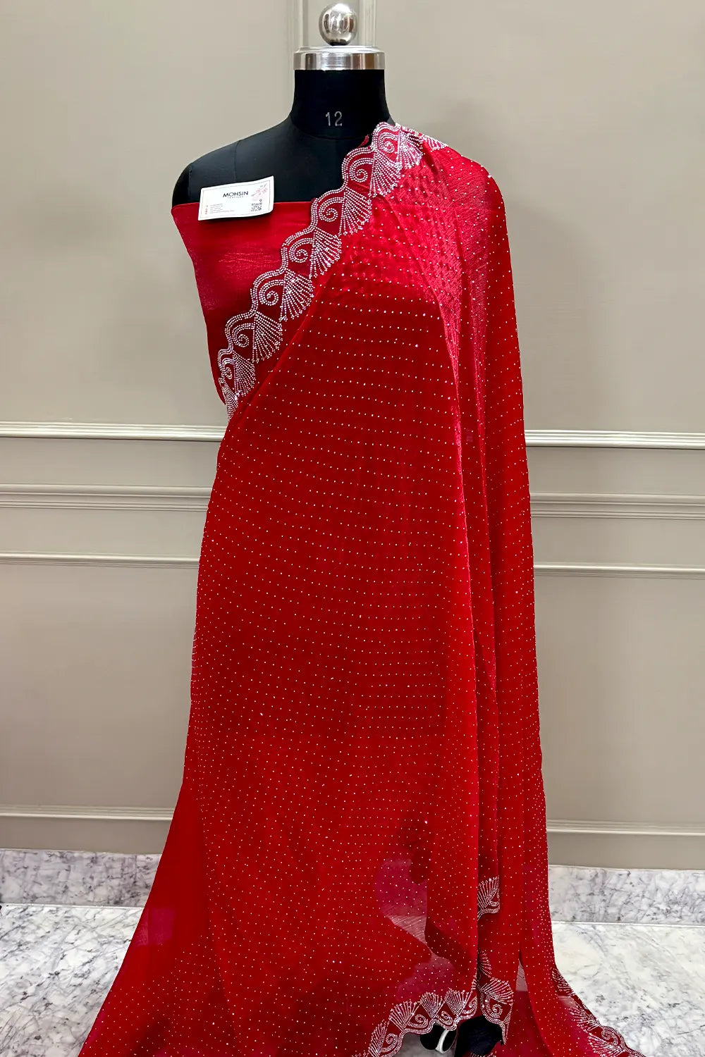 Red Siroski Stone Jimmy Choo Saree