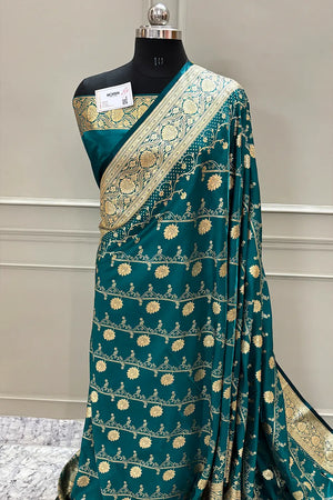 Teal Bhawar Jaal Katan Silk Banarasi Saree