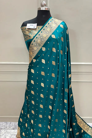 Teal Queen Buti Katan Silk Banarasi Saree