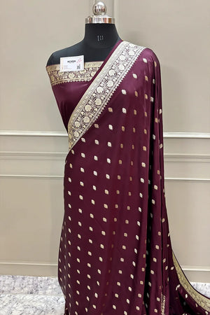 Wine Flying Buti Katan Silk Banarasi Saree