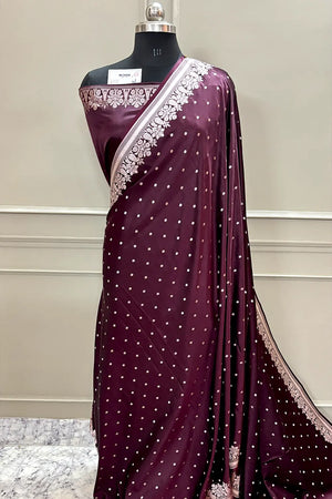 Wine Hawahawai Buti Katan Silk Banarasi Saree