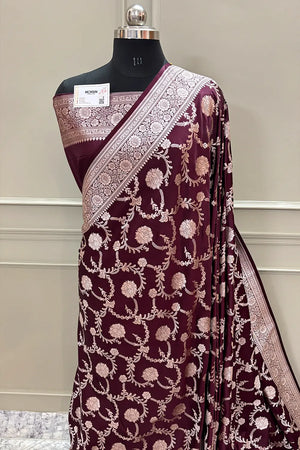 Wine Laabela Jaal Katan Silk Banarasi Saree