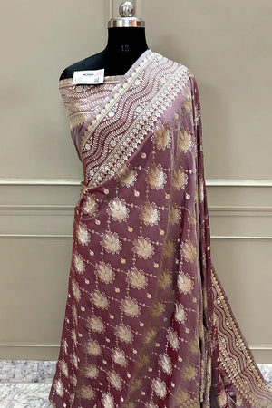 Wine Spider Jaal Katan Silk Banarasi Saree