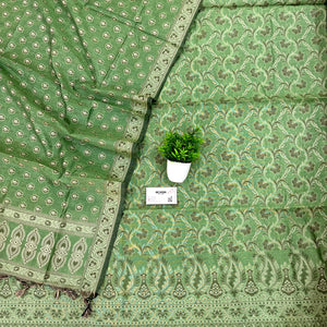 Dark Pista Surahi Jaal Cotton Silk Banarasi Suit