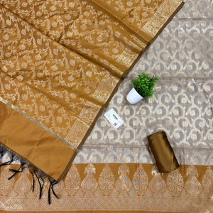 Beige and Mustard Kalgha Jaal Banarasi Silk Suit