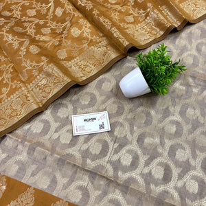 Beige and Mustard Kalgha Jaal Banarasi Silk Suit