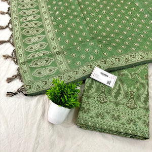 Dark Pista Surahi Jaal Cotton Silk Banarasi Suit