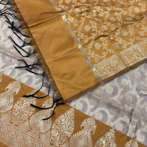Beige and Mustard Kalgha Jaal Banarasi Silk Suit