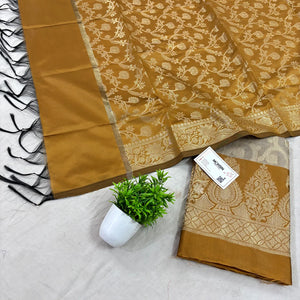 Beige and Mustard Kalgha Jaal Banarasi Silk Suit