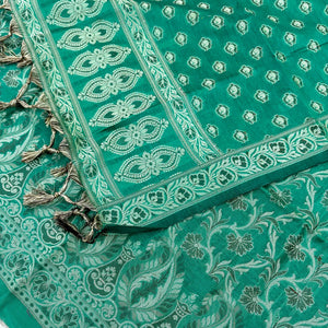 Dark Sea Green Surahi Jaal Cotton Silk Banarasi Suit