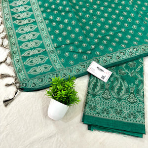 Dark Sea Green Surahi Jaal Cotton Silk Banarasi Suit