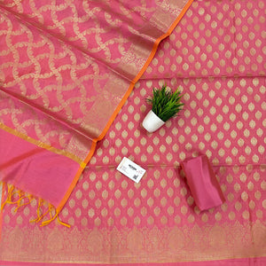 Baby Pink Golden Zari Resham Silk Banarasi Suit