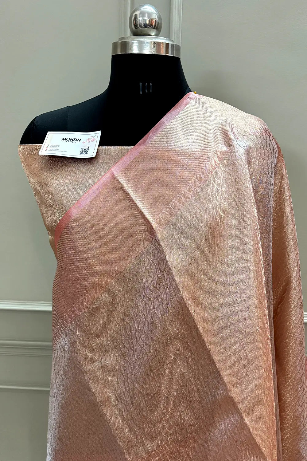 Baby Pink Golden Zari Tissue Silk Banarasi Saree