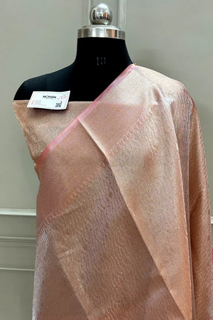 Baby Pink Golden Zari Tissue Silk Banarasi Saree