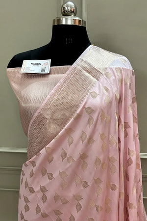 Baby Pink Panchi Buti Katan Silk Banarasi Saree