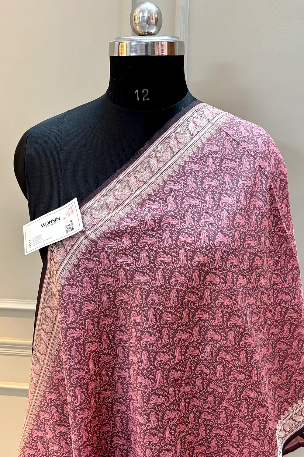 Baby Pink Resham Zari Silk Banarasi Stole