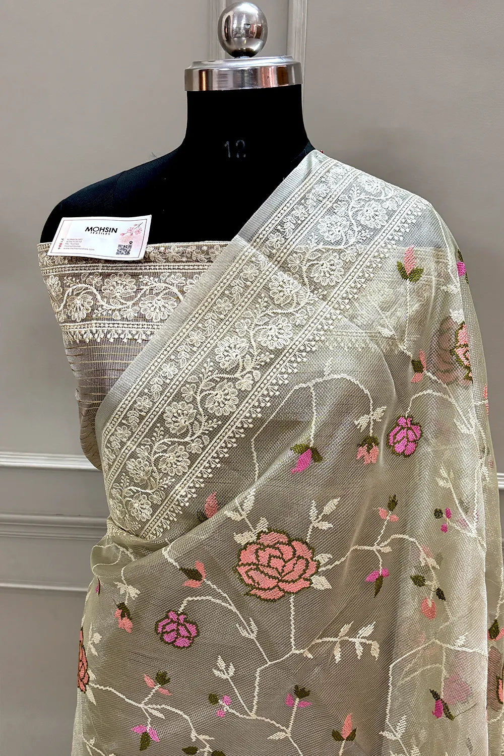 Beige Embroidery Tissue Silk Banarasi Saree