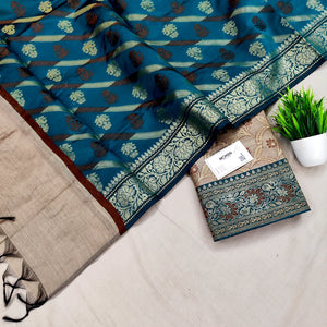 Beige and Teal Patti Jaal Banarasi Silk Suit