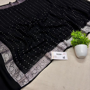 Black Chunri Georgette Silk Banarasi Dupatta