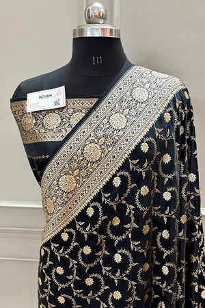 Black Eragon Jaal Katan Silk Banarasi Saree
