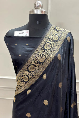 Black Golden Zari Katan Silk Banarasi Saree